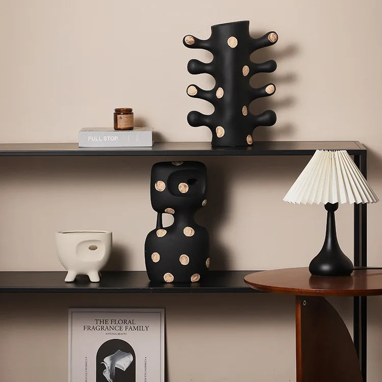 Afralia™ Polka Dot Geometric Vase: Handmade Ceramic Flowerpot Home Decor