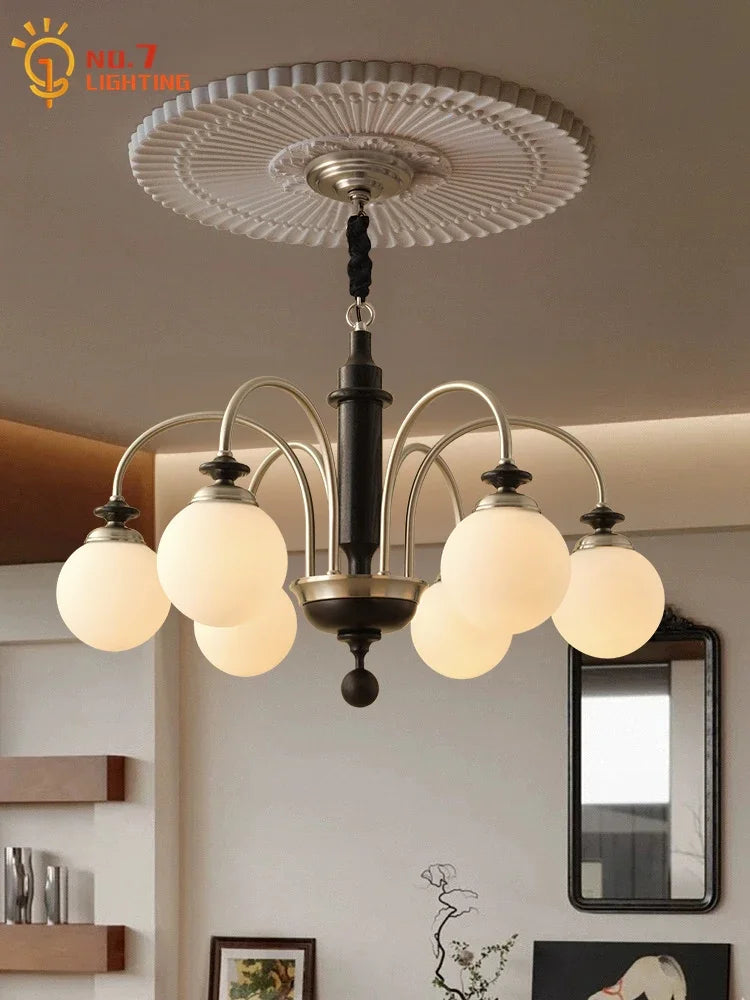 Afralia™ Vintage Medieval Magic Bean Chandelier LED E27 Solid Wood Pendant.