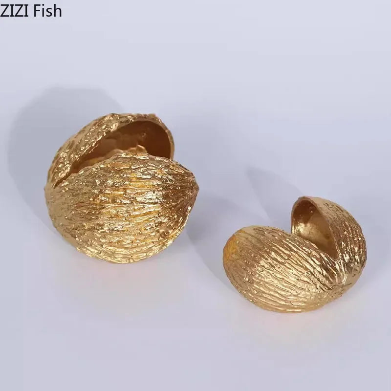 Afralia™ Golden Nut Shell Ornaments Modern Crafts Desk Decoration Artwork Room Aesthetics Decor