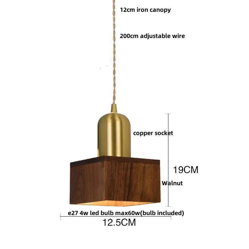 Afralia™ Walnut Wood LED Pendant Light in Copper Japan Style Hanging Lamp