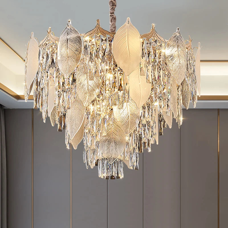 Afralia™ Crystal Leaves Chandelier: Elegant Postmodern Lighting for Living Room, Dining Room, Bedroom