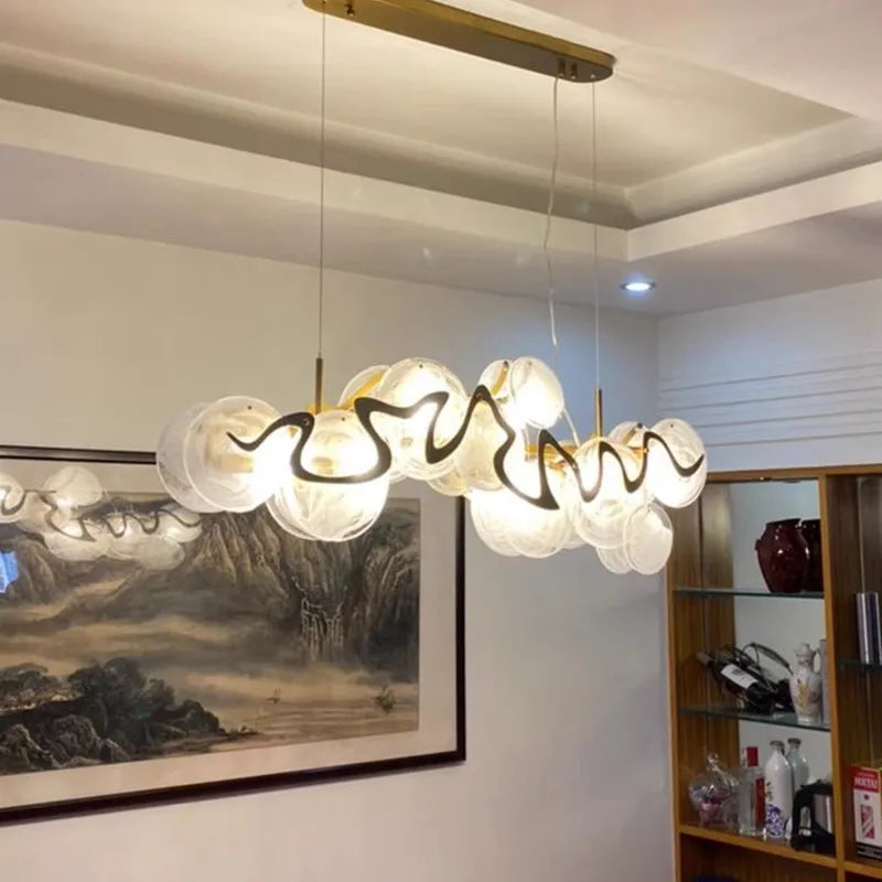Afralia™ Nordic Gold Iron Pendant Light Disc Chandelier Luxury Glass for Living Room
