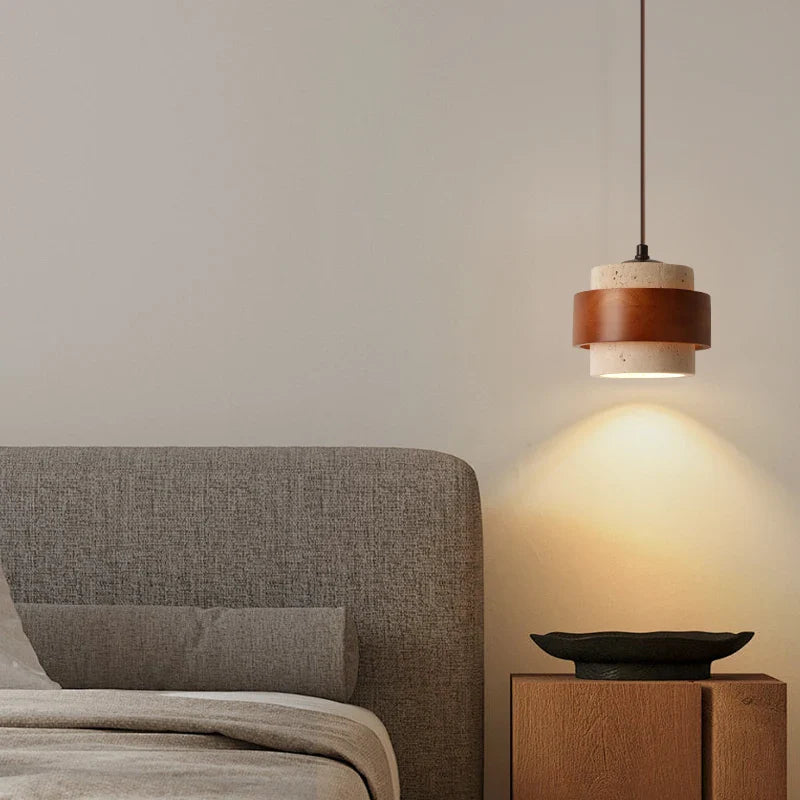 Afralia™ Wood Yellow Travertine LED Pendant Lights for Home Decor & Cafe