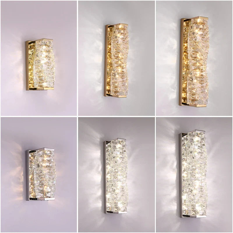 Afralia™ Modern Gold Crystal Wall Sconce LED Lamp for Living Room, Bedroom, TV Background