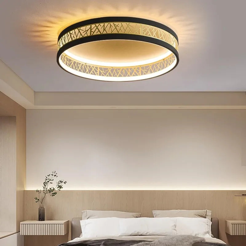 Afralia™ Modern Hollow Out Black Gold LED Ceiling Light Fixture for Stylish Home Decor