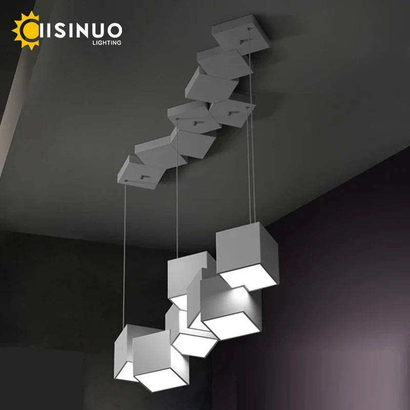 Afralia™ LED Cube Chandelier for Living, Kitchen, Dining Room Lighting