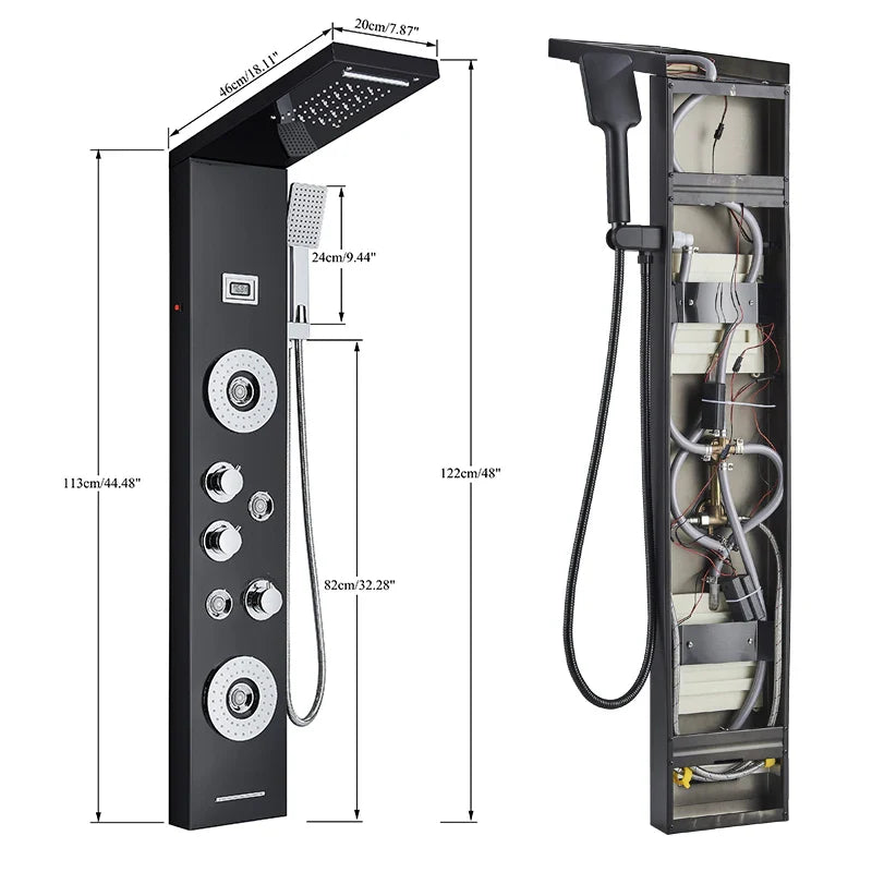 Afralia™ LED Shower Panel Tower Rain/Waterfall Massage Spa Jets Bathroom Column