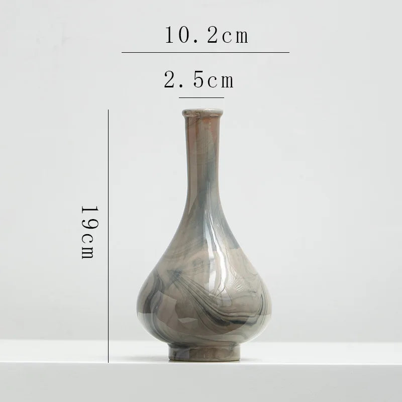 Afralia™ Marble Ceramic Vase Chinese Vintage Bottle Flower Arrangement Living Room Ornament