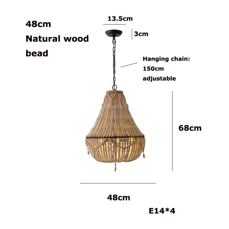 Afralia™ Bohemian Wood Bead Chandelier & LED Ceiling Light Fixture