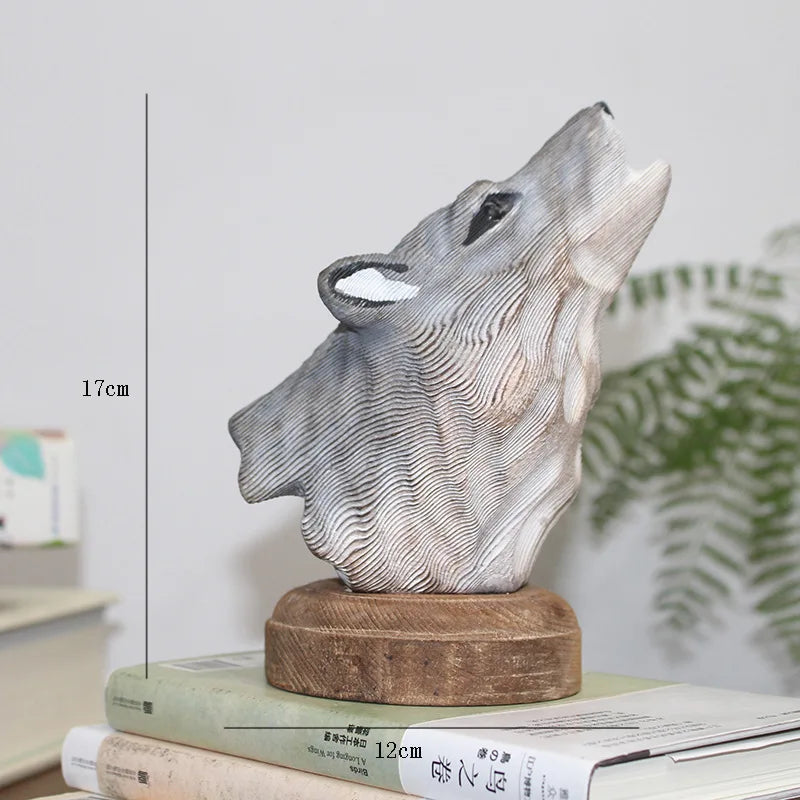 Afralia™ Woodcarving Animal Head Sculpture Pine Ornaments Home Decor Accessory