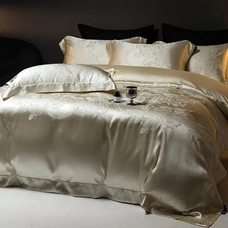 Afralia™ Silk Jacquard Cotton Luxury Bedding Set with Duvet Cover, Sheets & Pillowcases