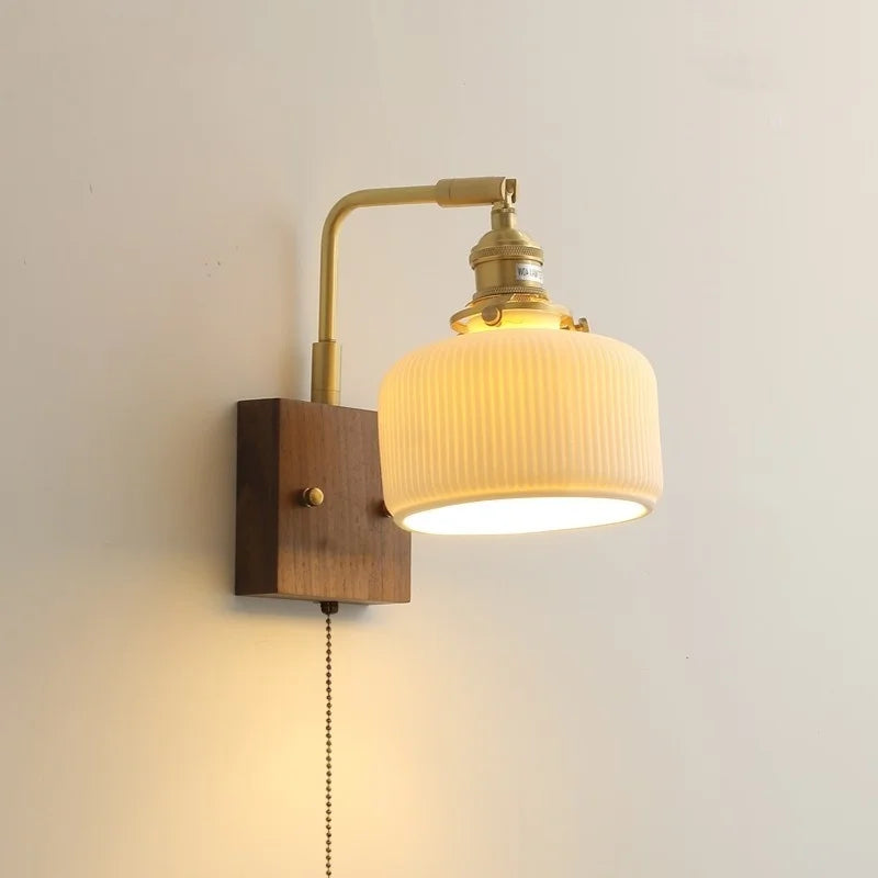 Afralia™ Ceramic LED Wall Lights with Pull Chain Switch, Nordic Bedside Lamp for Home Decor