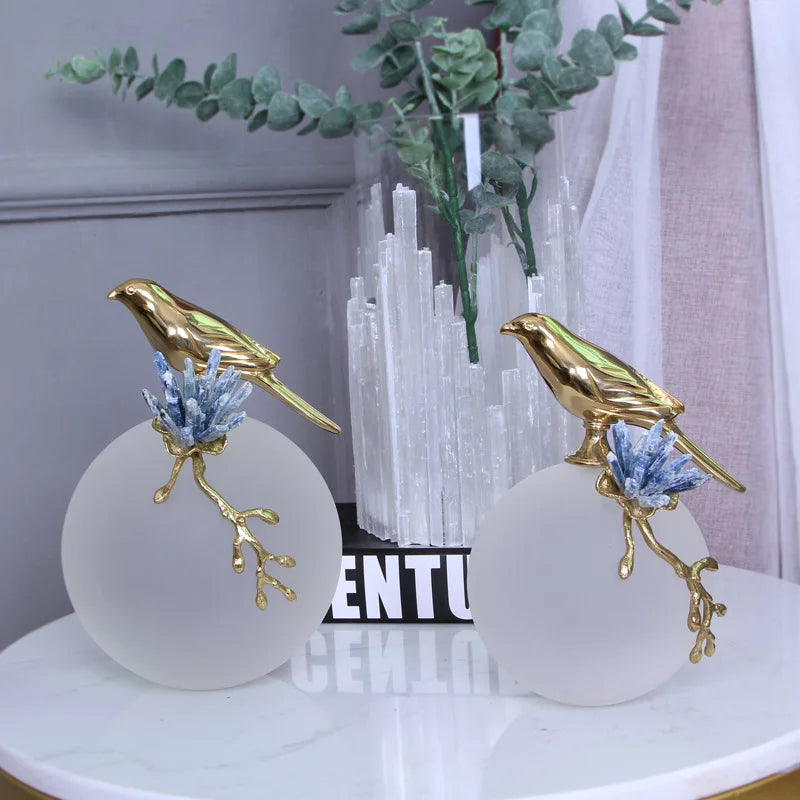 Afralia™ Golden Bird Brass Sculpture Modern Home Decor Artwork Statue