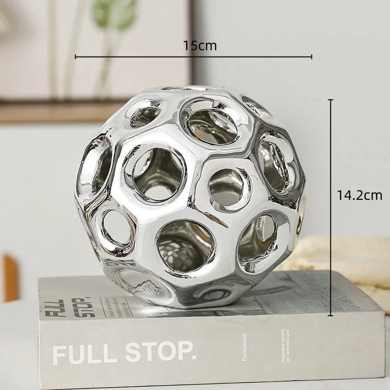Afralia™ Geometric Golden Hollow Abstract Sphere Sculpture Decor for Home