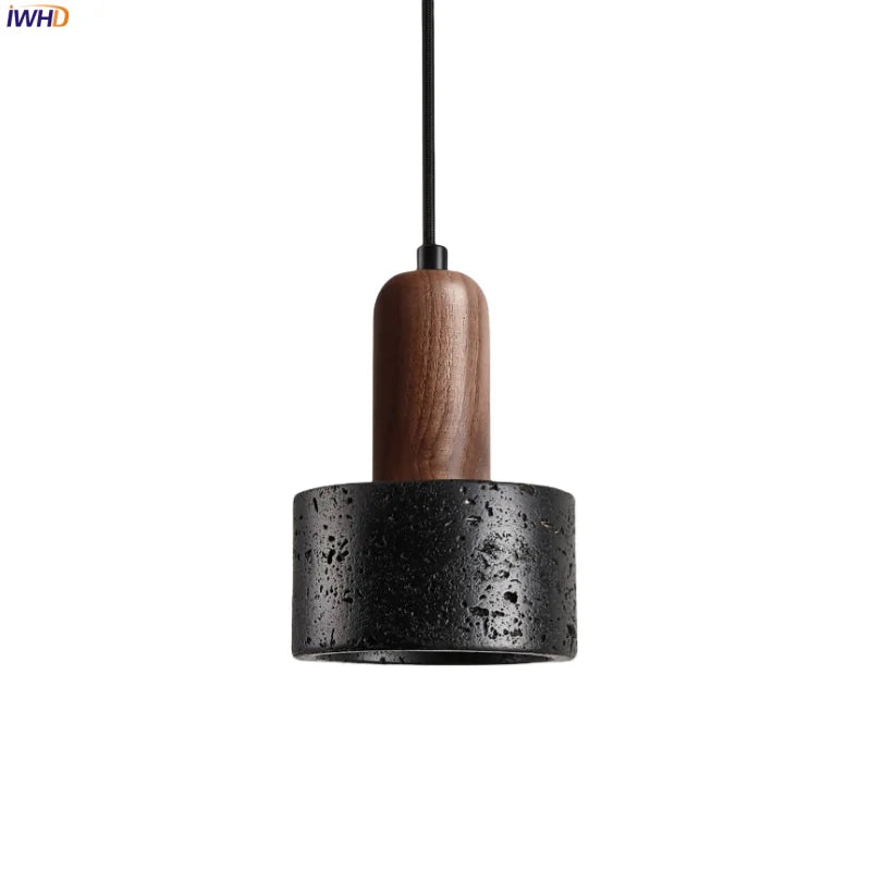 Afralia™ Nordic LED Pendant Lights Black Wood Travertine Hanging Lamp