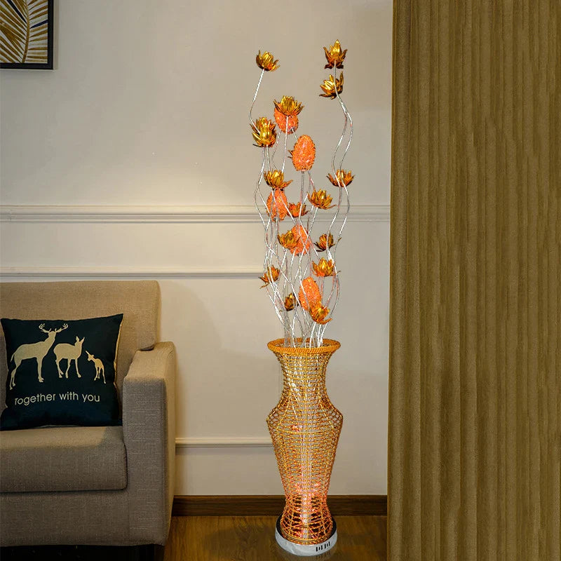 Afralia™ Nordic Golden Flower Floor Lamp: Modern Art LED Decor for Living Room & Bedroom