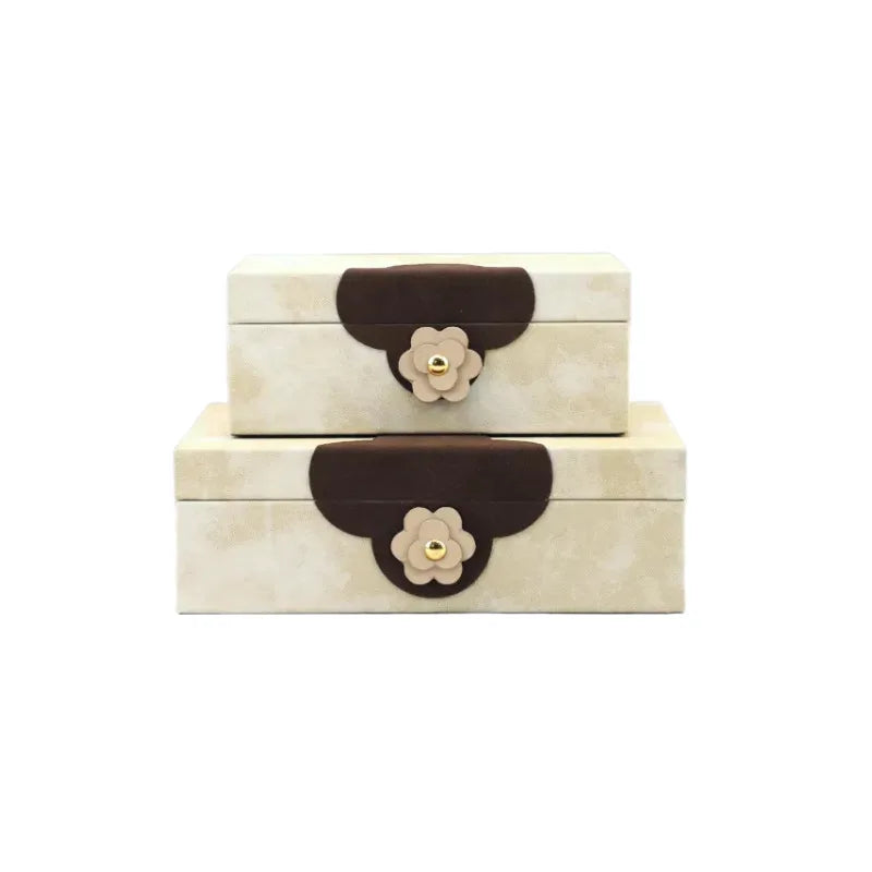 Afralia™ Handmade Flowers Leather Jewelry Box Makeup Organizer Home Decor