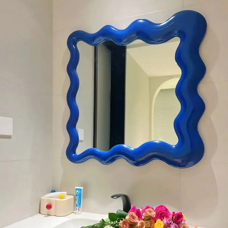 Afralia™ Cream Cloud Wave Mirror, Wall-hung for Bathroom & Bedroom Makeup Decor