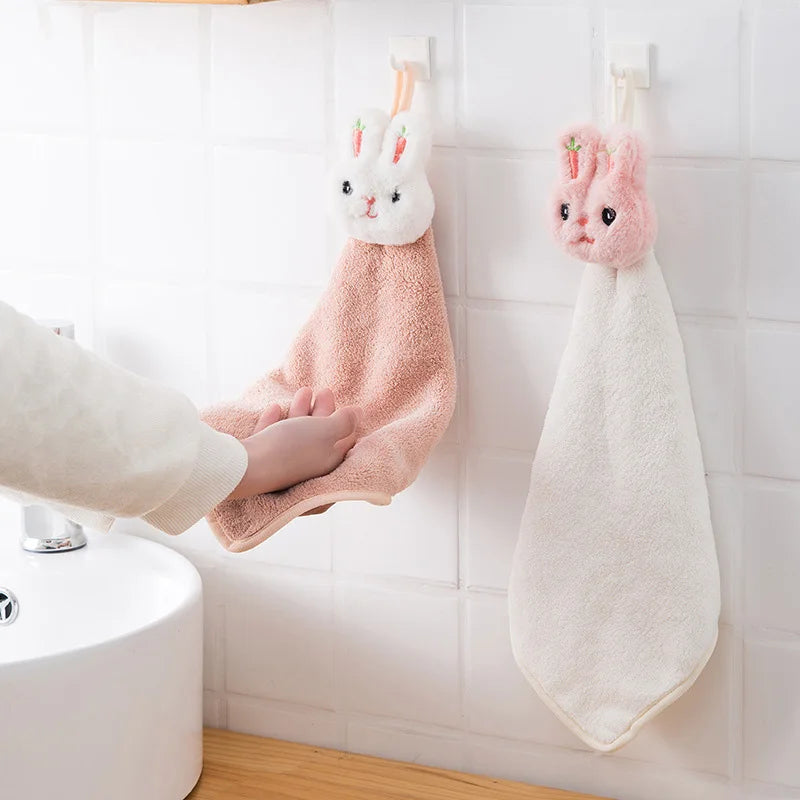 Afralia™ Cartoon Rabbit Coral Fleece Hand Towel: Soft, Absorbent, Quick-Dry Terry Towel