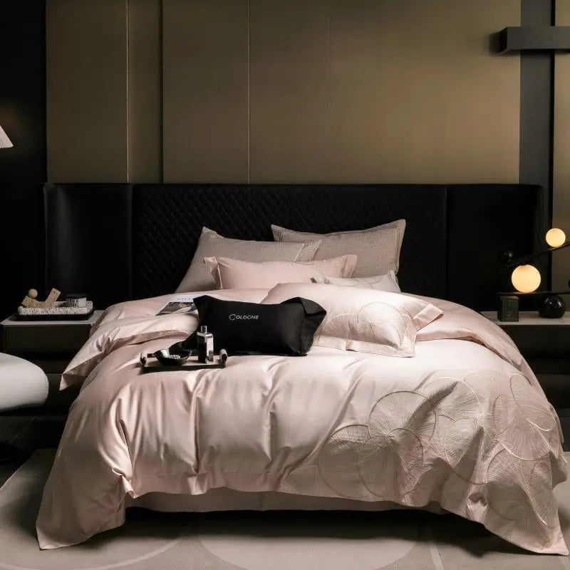 Afralia™ Embroidered Egyptian Cotton Bedding Set - Queen/King, Luxury Bed Sheet & Pillowcases