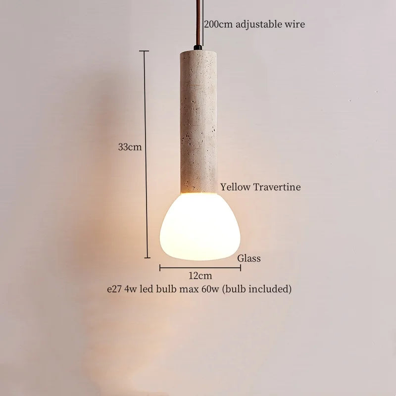 Afralia™ White Glass LED Pendant Light - Yellow Travertine Mid Century Hanging Lamps