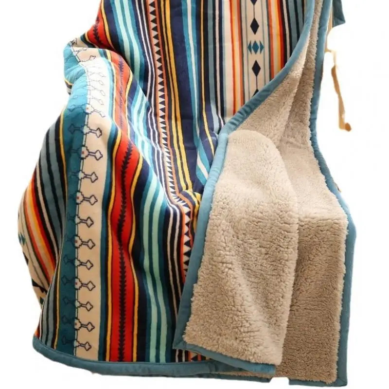 Afralia™ Bohemian Winter Blanket, Double-Layer Coral Fleece, Thick & Warm for Sofa Nap