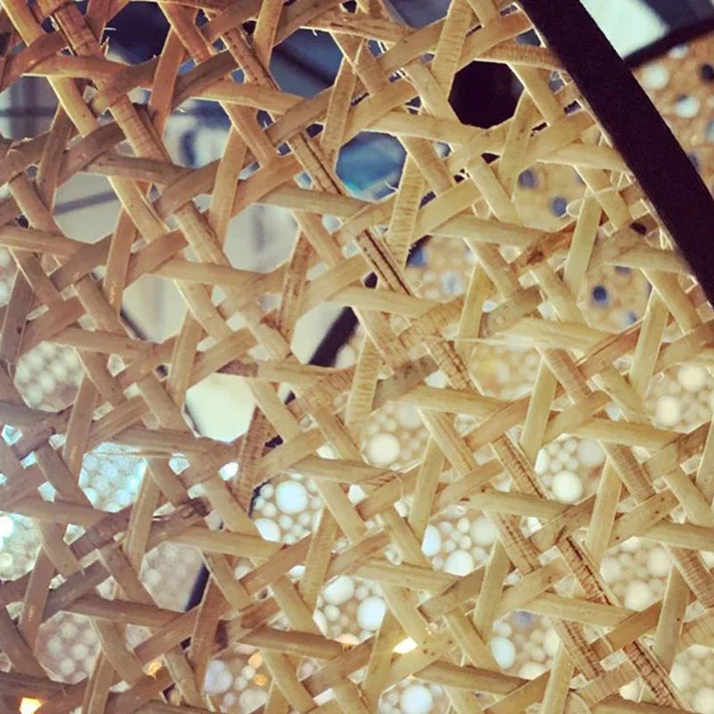 Afralia™ Rattan Wicker Chandelier Screen Cannage Bamboo Leaf Grid Lamp Home Decor Lighting