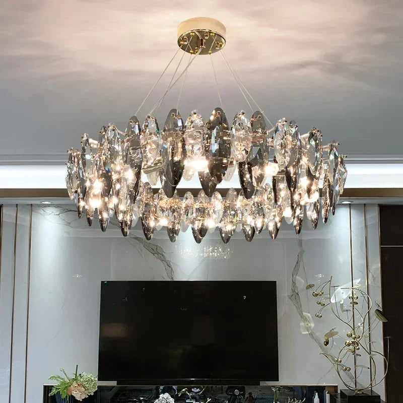 Afralia™ Crystal Ceiling Chandelier LED Modern Luxury Lighting for Living Dining Bedroom
