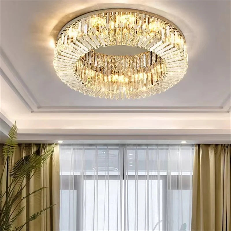 Afralia™ Modern Crystal LED Chandelier Chrome & Gold Ceiling Lamp for Living Room Decor