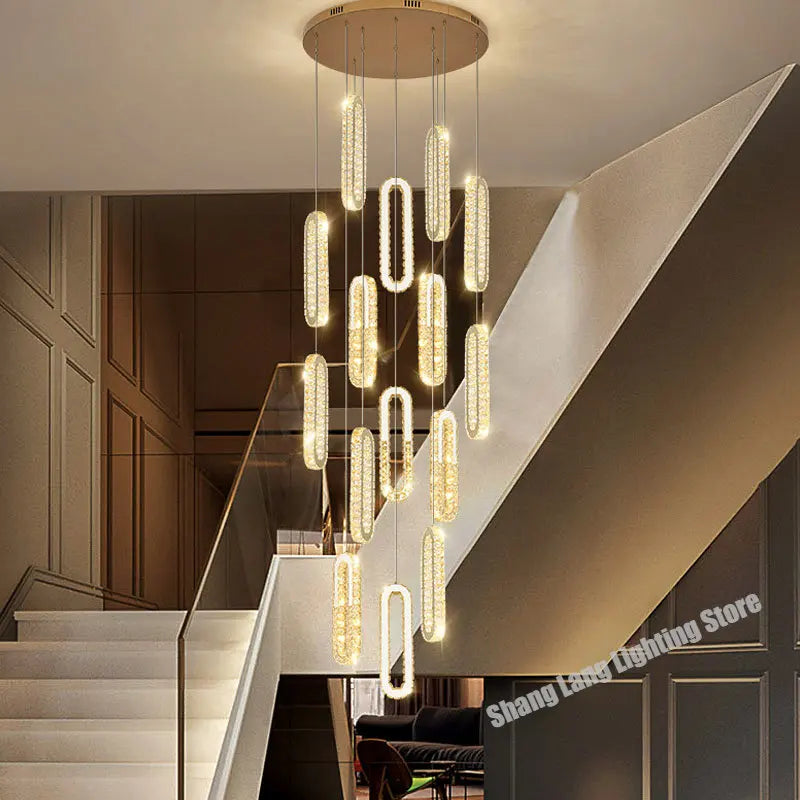 Afralia™ Luxury Crystal LED Chandelier for Staircase and Living Room