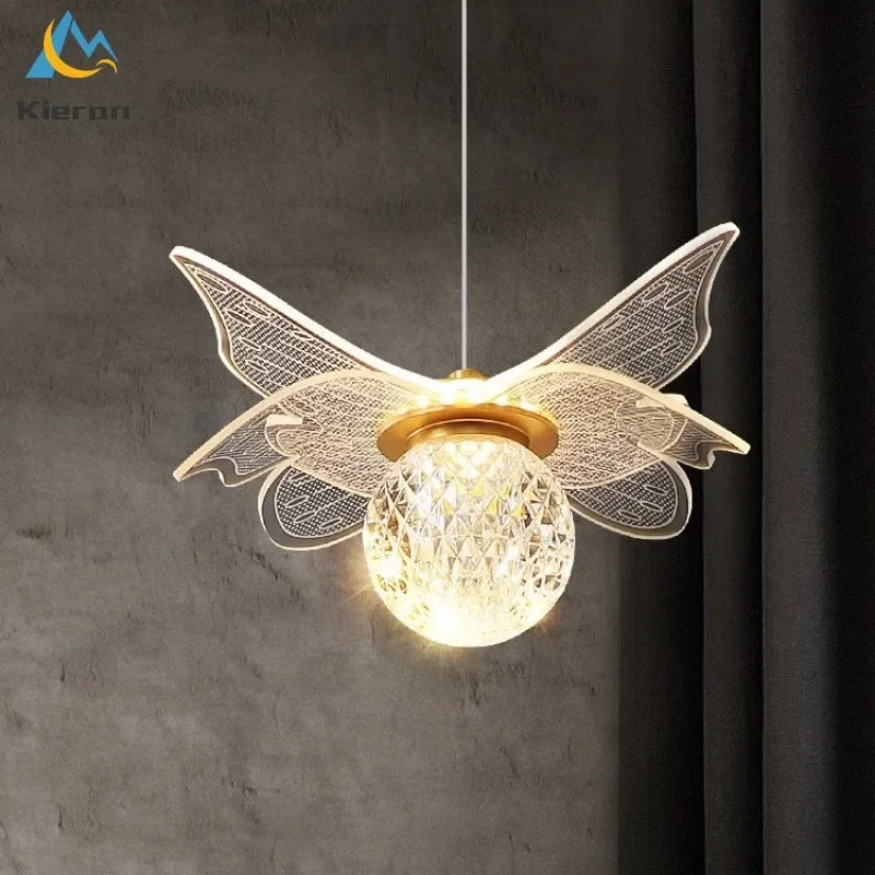 Afralia™ Butterfly LED Chandelier Copper Pendant Light for Bedroom Living Room Decoration