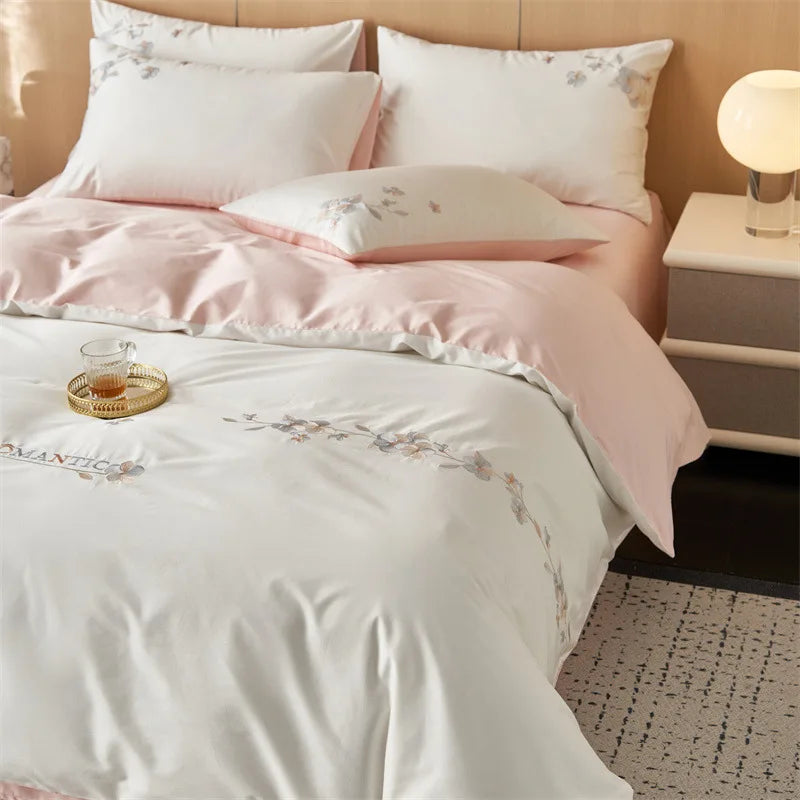 Afralia™ Luxury Cotton Embroidered Bedding Set for Romantic Bedroom - High Quality Quilt Set
