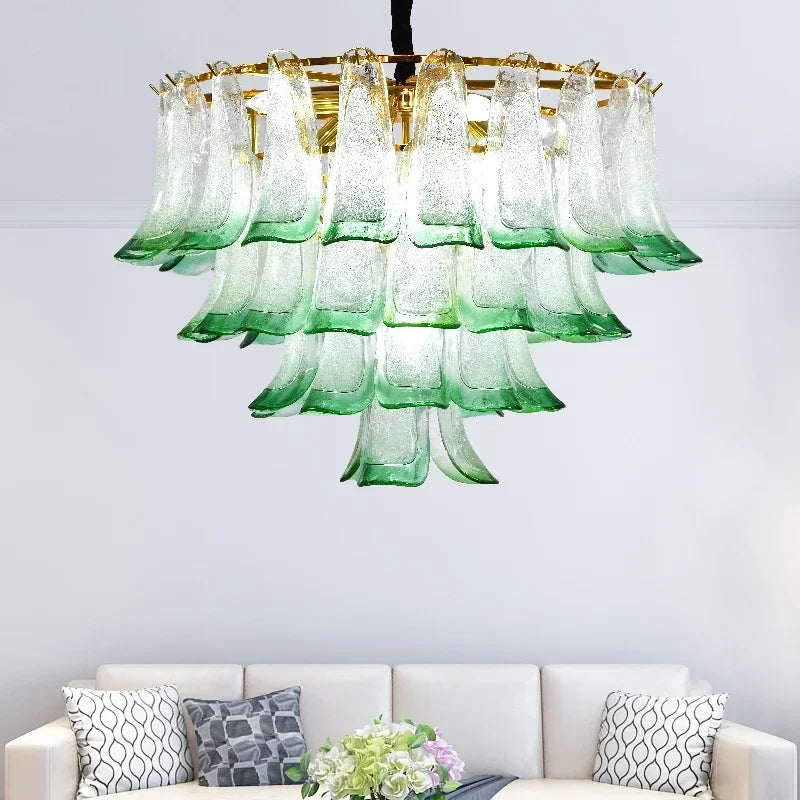 Afralia™ Luxury Green Glass Pendant Lights Metal Round Luminaria Fixture