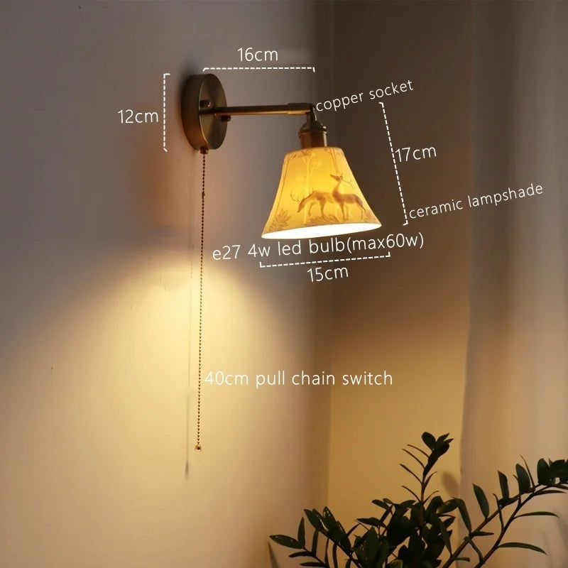 Afralia™ Ceramic LED Wall Sconce Pull Chain Switch for Dining Bedroom Bathroom Mirror