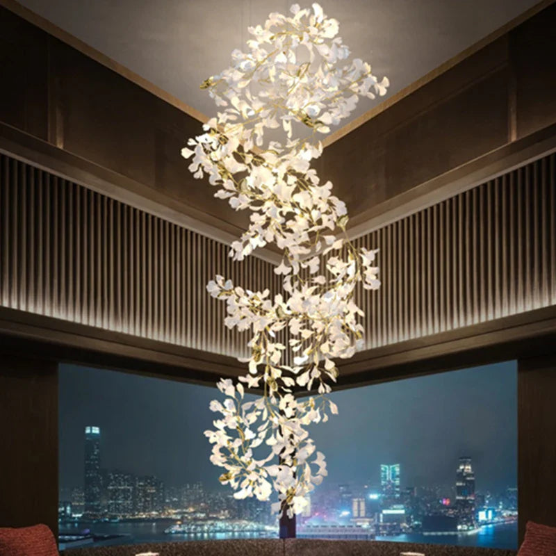 Afralia™ Ginkgo Biloba Chandelier: Elegant Duplex Living Room Hotel Lobby Pendant Light