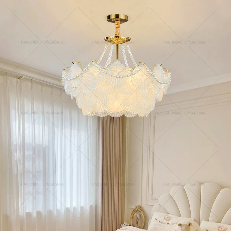 Afralia™ Shell Pearl Glass Crystal Chandelier for Modern Luxury Living Room