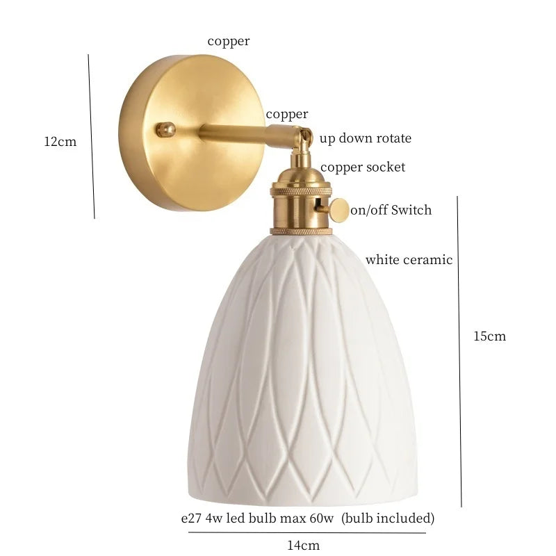 Afralia™ Ceramic LED Wall Sconce Light with Pull Chain Switch