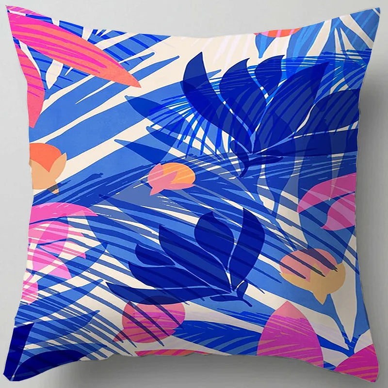 Afralia™ Blue Flower Leaves Pattern Pillowcase - Nordic Style Living Room Cushion Cover