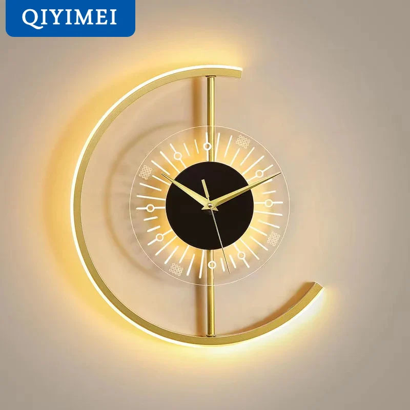 Afralia™ Modern LED Wall Lamps Luster Clock Shape for Home Entrance Bedroom Living Room