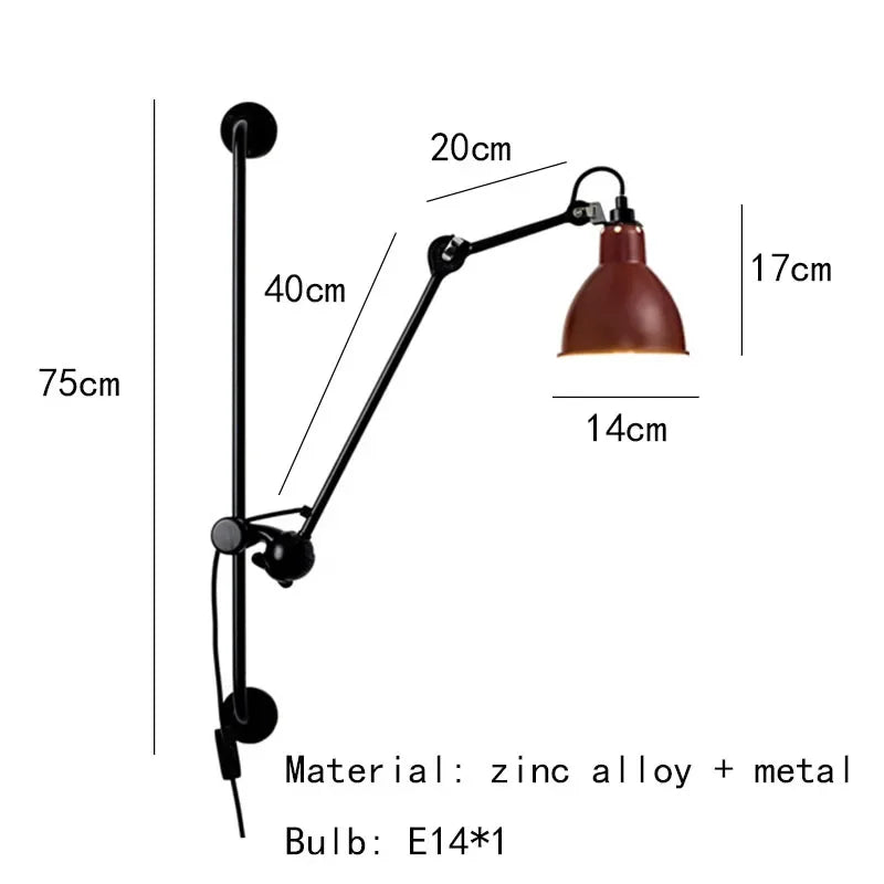 Afralia™ Gras BL Wall Lamp: Adjustable Chrome Long Arm Reading Light