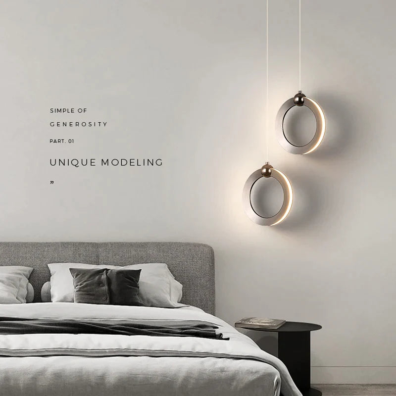 Afralia™ Circle Bar Pendant Light: Modern Minimalist Bedside Chandelier for TV Background Wall