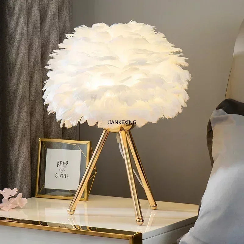 Afralia™ Feather Table Lamp Desk Light for Bedroom and Living Room