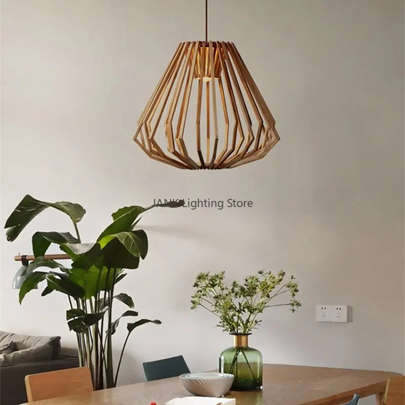 Afralia™ Wooden Solid Wood Cage Chandelier Modern Minimalist Art LED Pendant Lamp