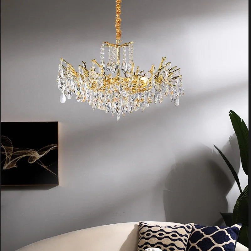 Afralia™ Elegant Gold Double Layer Crystal Chandelier LED Ceiling Pendant