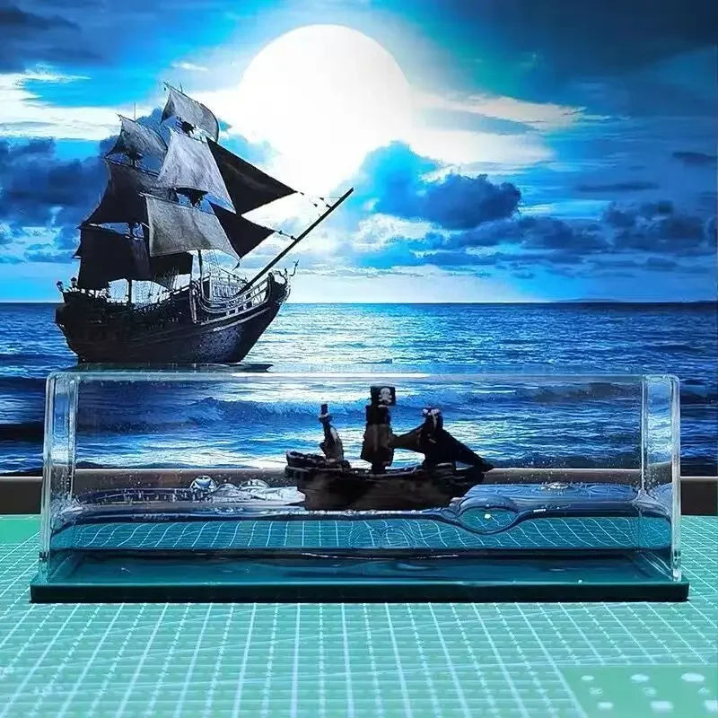 Afralia™ Black Pearl Pirate Ship Drift Bottle Desktop Ornament