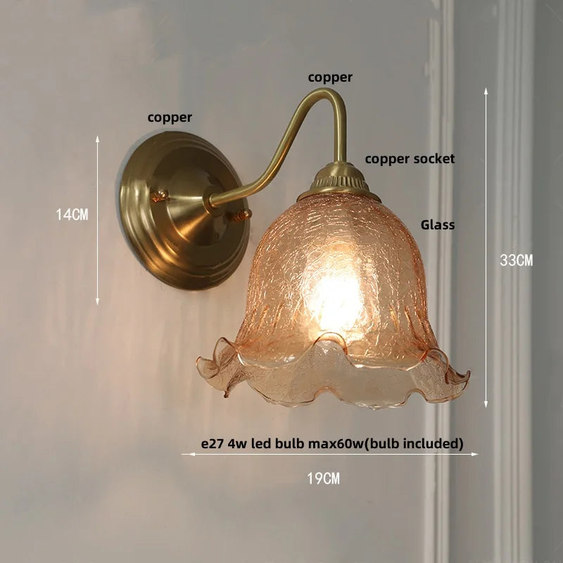 Afralia™ Vintage Blue Flower Glass Wall Sconce LED Lamp Fixture for Dining Study Room