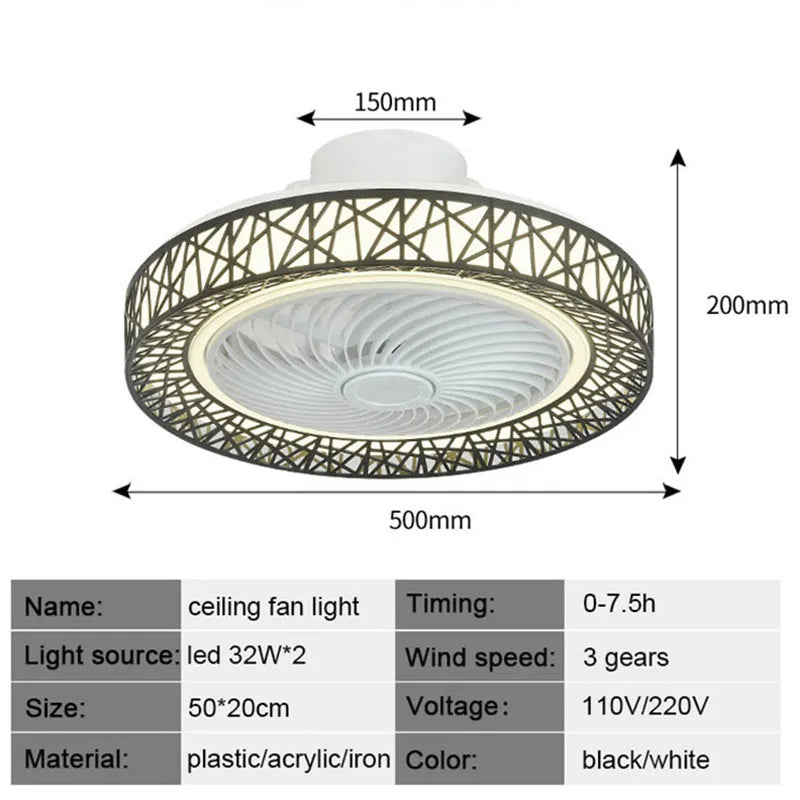 Afralia™ Hollow Pattern Ceiling Fan Light Remote Control Silent Low Floor Ventilator