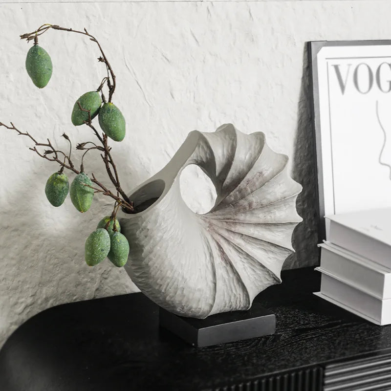 Afralia™ Resin Shell Vase Abstract Sculpture Home Decor Ornament