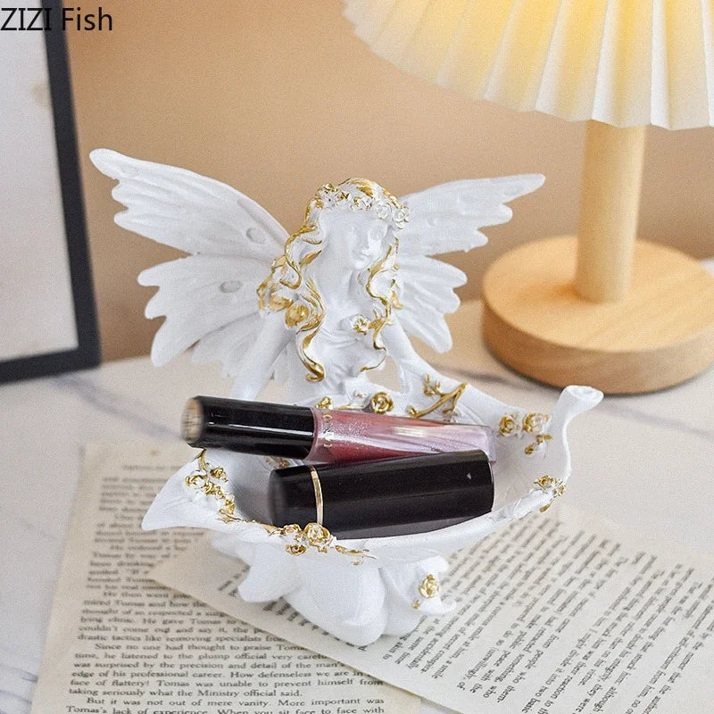 Afralia™ Flower Angel Resin Sculpture Desk Decoration Artwork Ornament