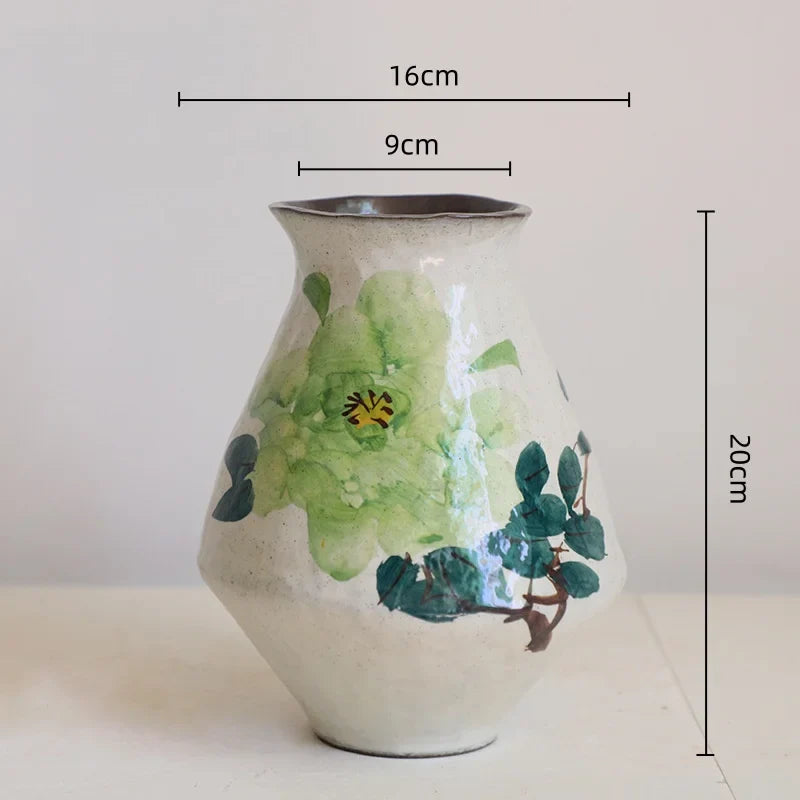 Afralia™ Handmade Chinese Watercolor Flower Vase Retro Decorative Earthenware Jars